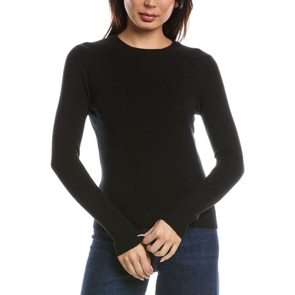 Forte Cashmere Womens Crewneck 100% Cashmere Sweater, Black